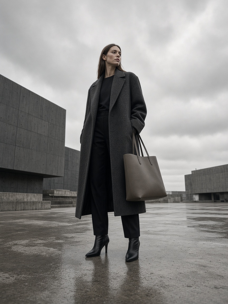 Result: a model carrying the Valois tote on a concrete city set